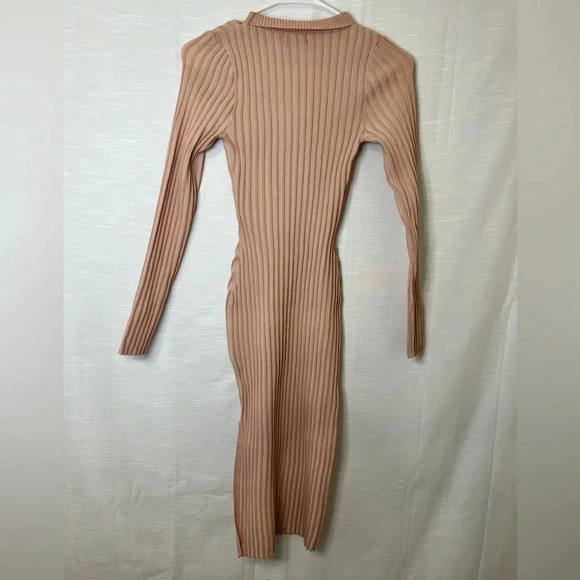 Say What Ribbed Tan MIDI Dress - Picture 5 of 5